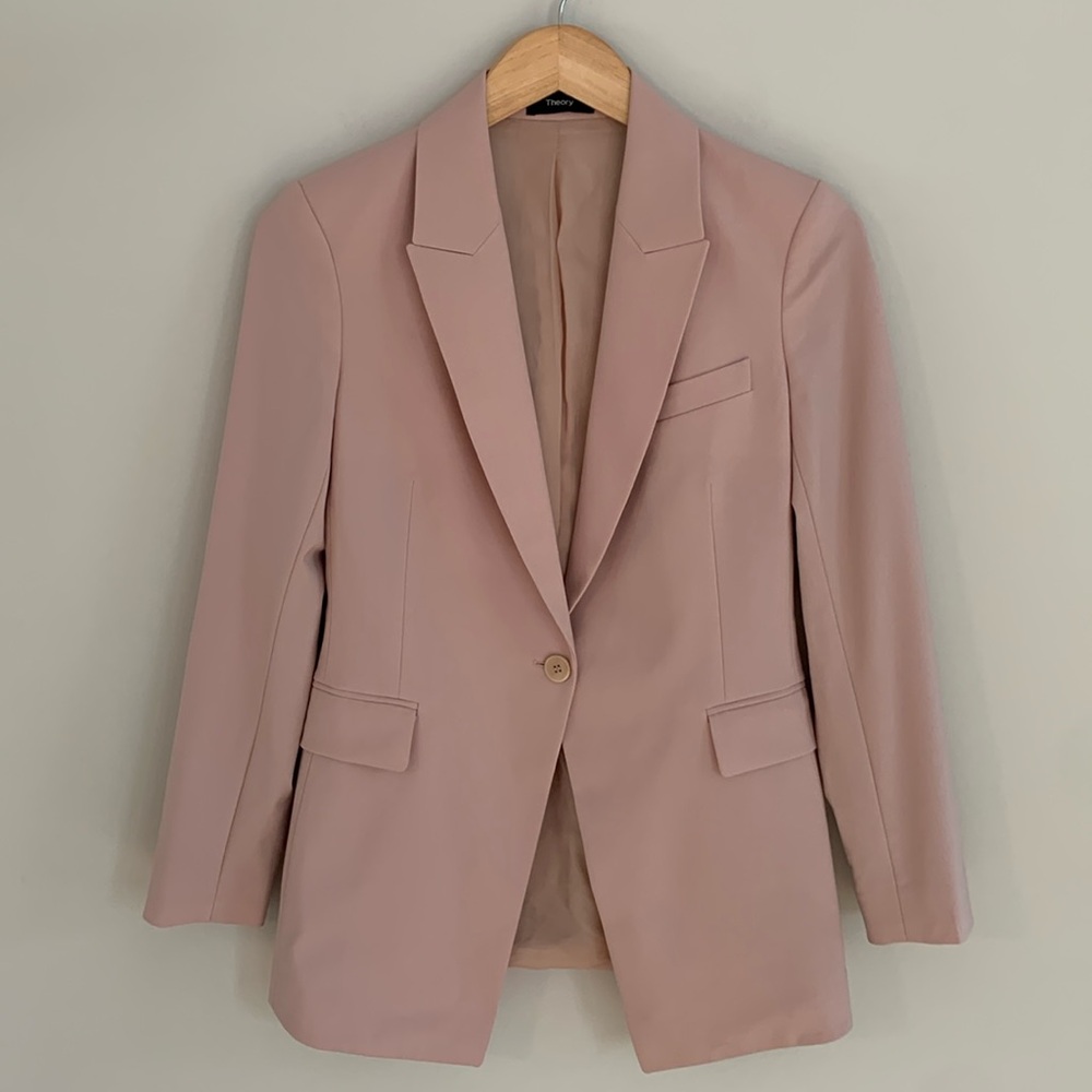 Theory Etiennette Blazer in Traceable Wool Blush Pink Size 2